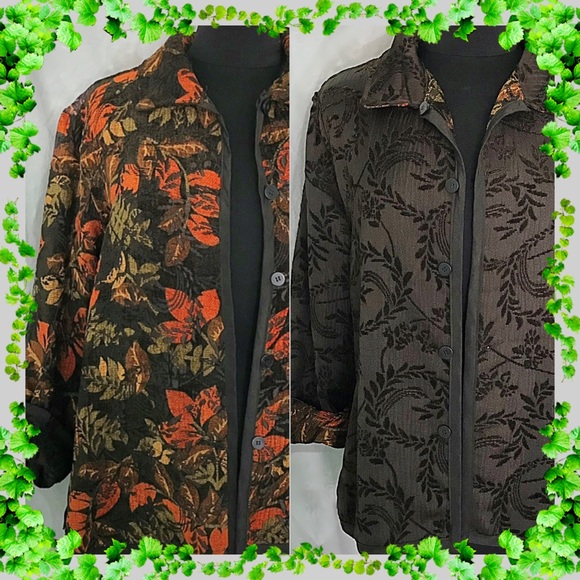 Leslie Fay Reversible Brown Print Tapestry Jacket